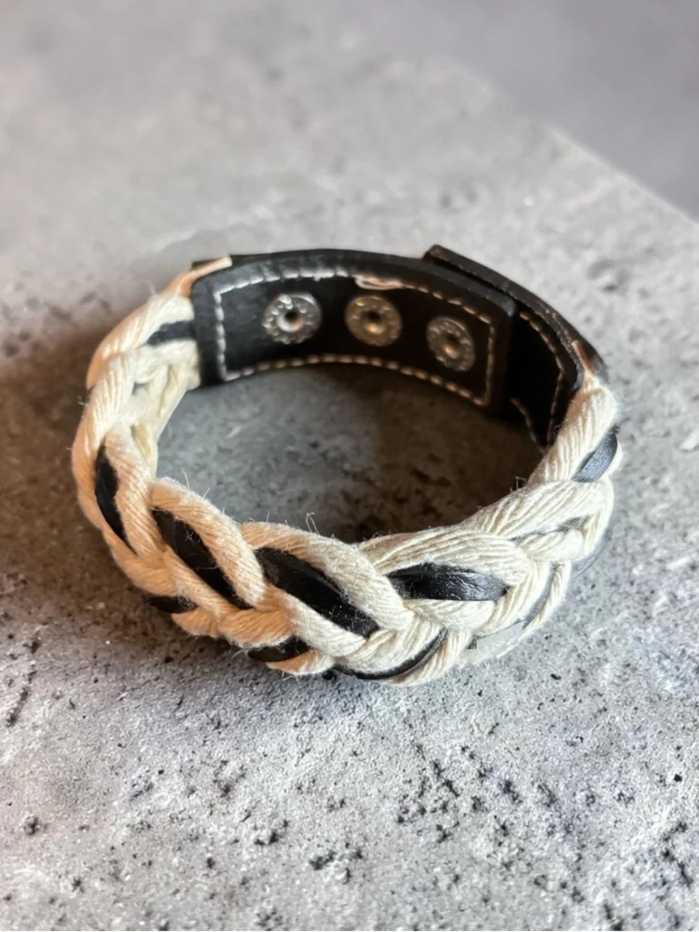 Braided Black and Cream‎ Leather Bracelet